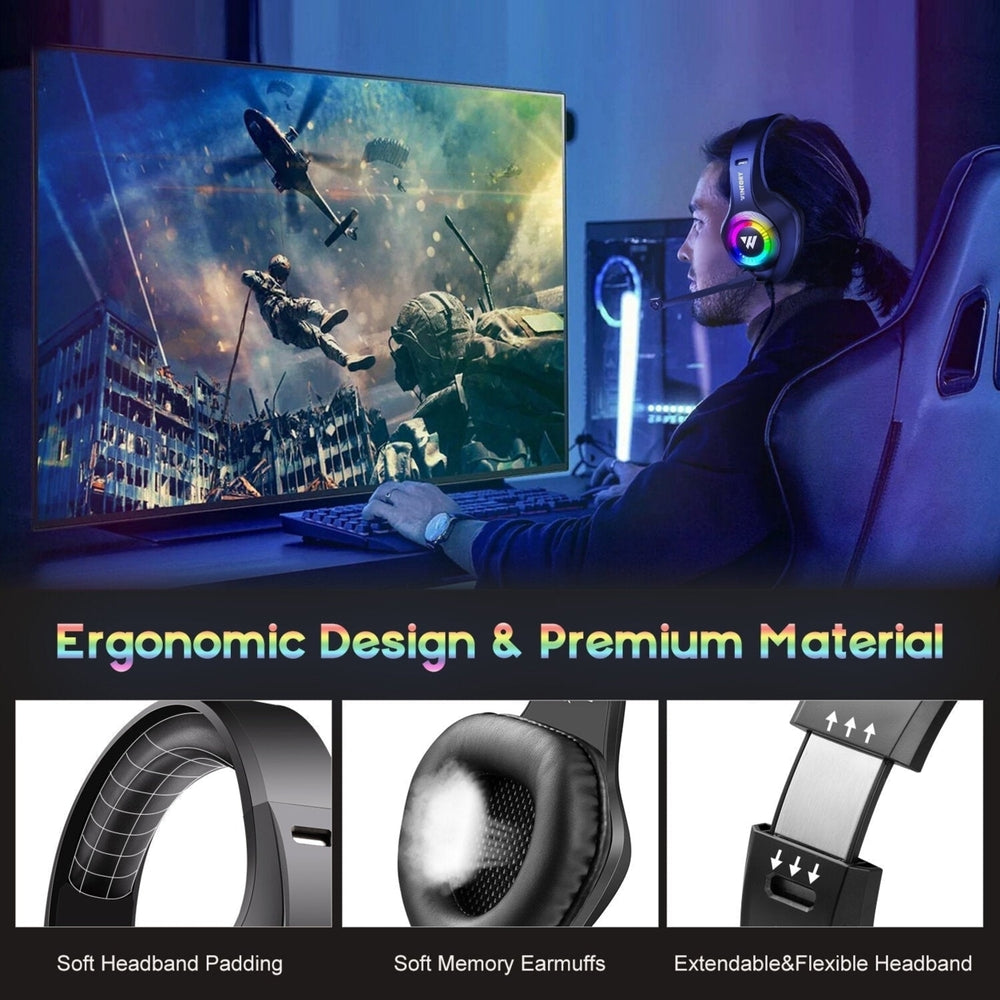 Gaming Headset Stereo RGB Light 50mm Driver Stereo Adjustable Noise Canceling Headphone with Mic Image 2