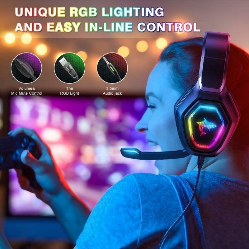 Gaming Headset USB 3.5 Mm RGB LED Light Bass Stereo Wired Headphone With Mic Gamer Headsets for PS4 for PS5 for Xbox Image 8