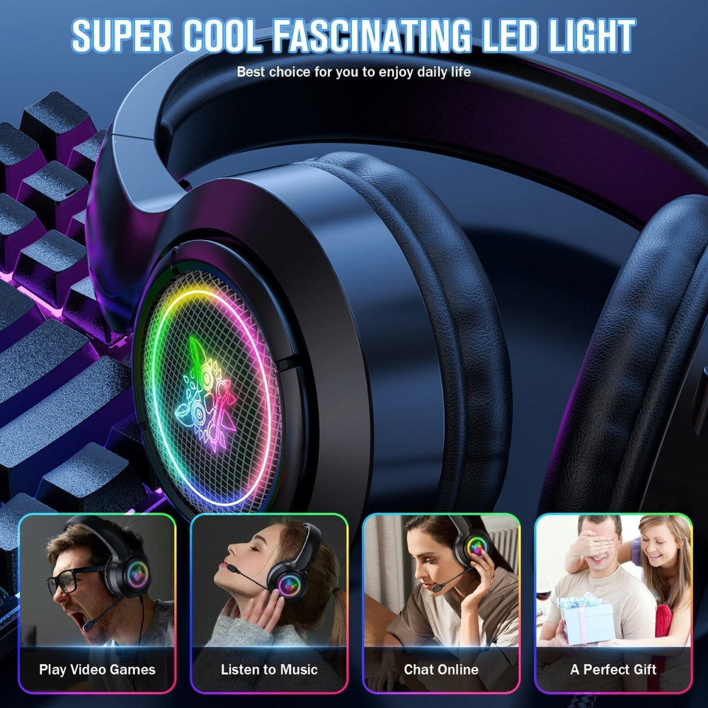 Gaming Headset USB+3.5mm 50mm Sound Unit RGB Light Gaming Headphone with Noise-canceling Mic for PS4 Computer PC Image 2