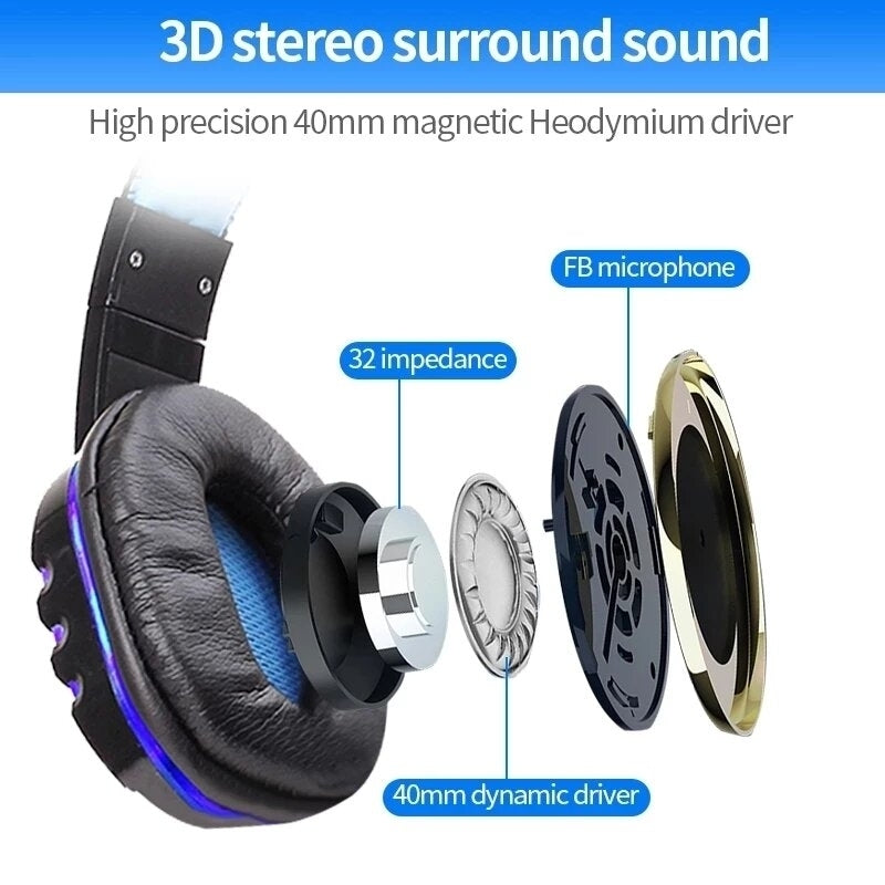 Gaming Headset USB Headphone Stereo with 3.5mm RGB LED Surround Sound Mic for Laptop Image 6