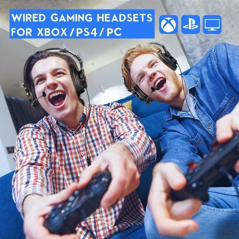 Gaming Headsets Over-Ear 3D Stereo Wired Study Headphones With Detachable Microphone for PS4 PC Image 2