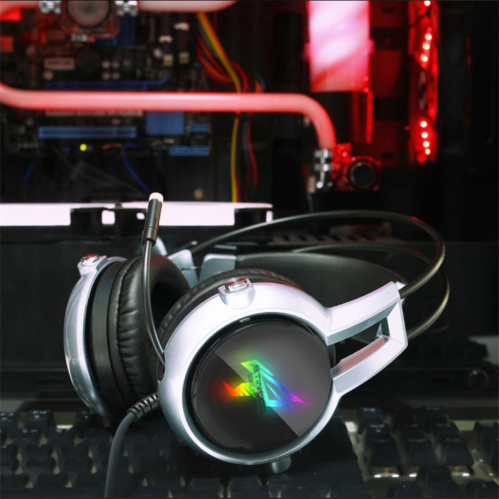USB Virtual 7.1 Gaming Headphone Soft Flexible Stereo Vibration Wired Over Ear Headset with Mic with RGB LED Light Image 2