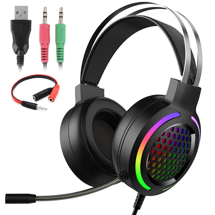 USB + 3.5mm Stereo Gaming Headsets Noise Cancelling Surround Sound Headphone with LED Light Microphone for Tablet PC Image 1