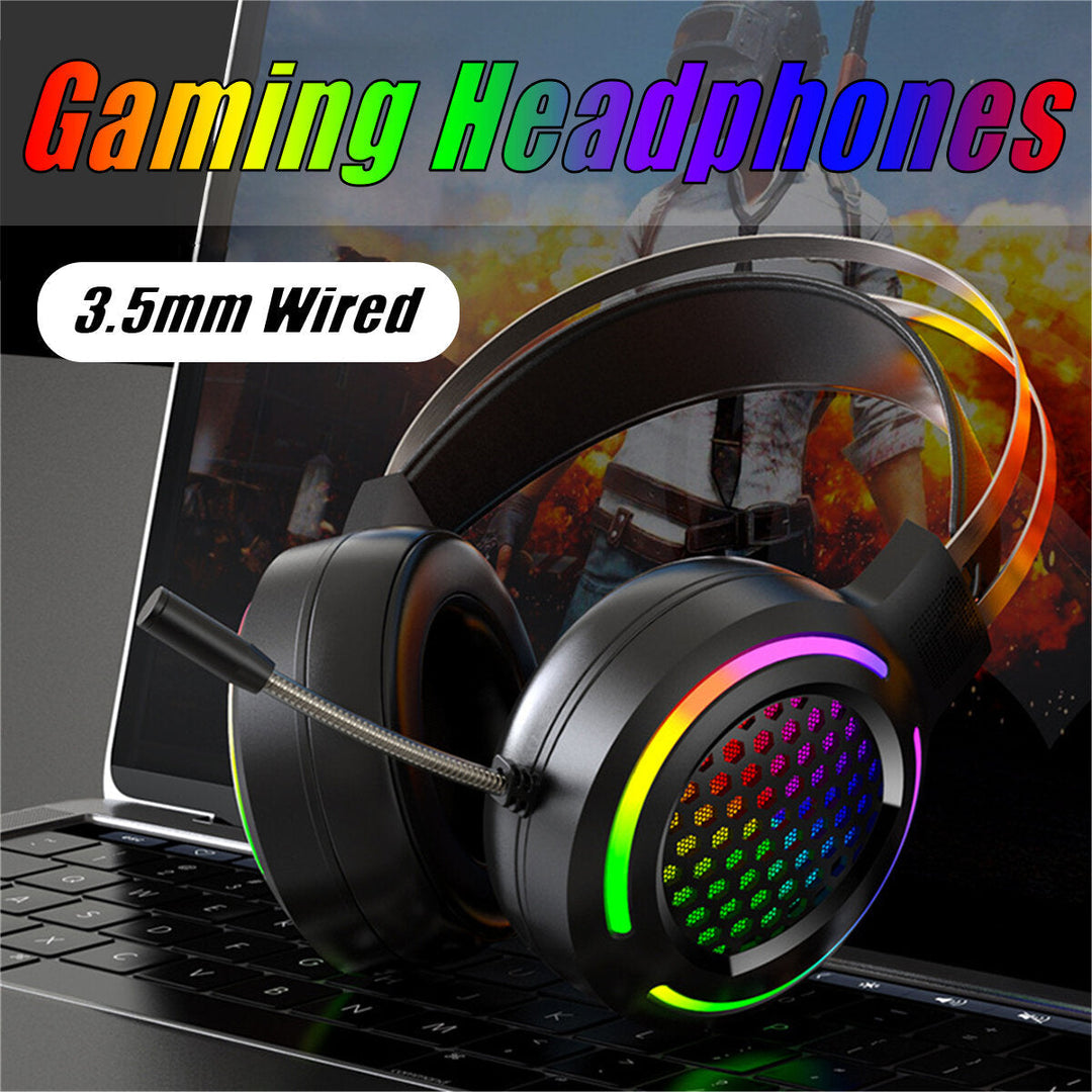USB + 3.5mm Stereo Gaming Headsets Noise Cancelling Surround Sound Headphone with LED Light Microphone for Tablet PC Image 2