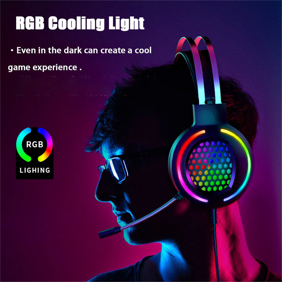USB + 3.5mm Stereo Gaming Headsets Noise Cancelling Surround Sound Headphone with LED Light Microphone for Tablet PC Image 3