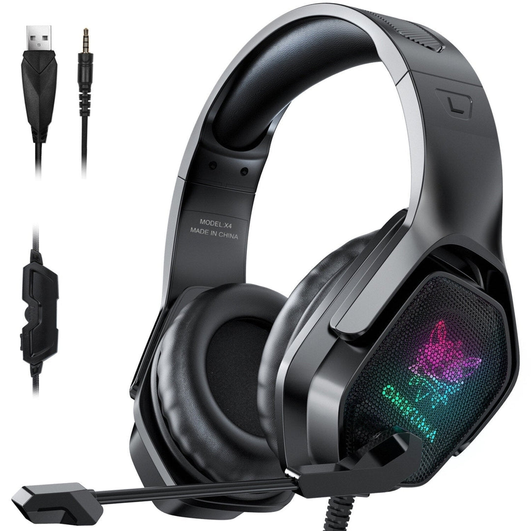USB Wired Headphone 360 Surounding 3.5mm Gaming Head-mounted Earphone RGB Luminous Computer Game Headset with Mic Image 1