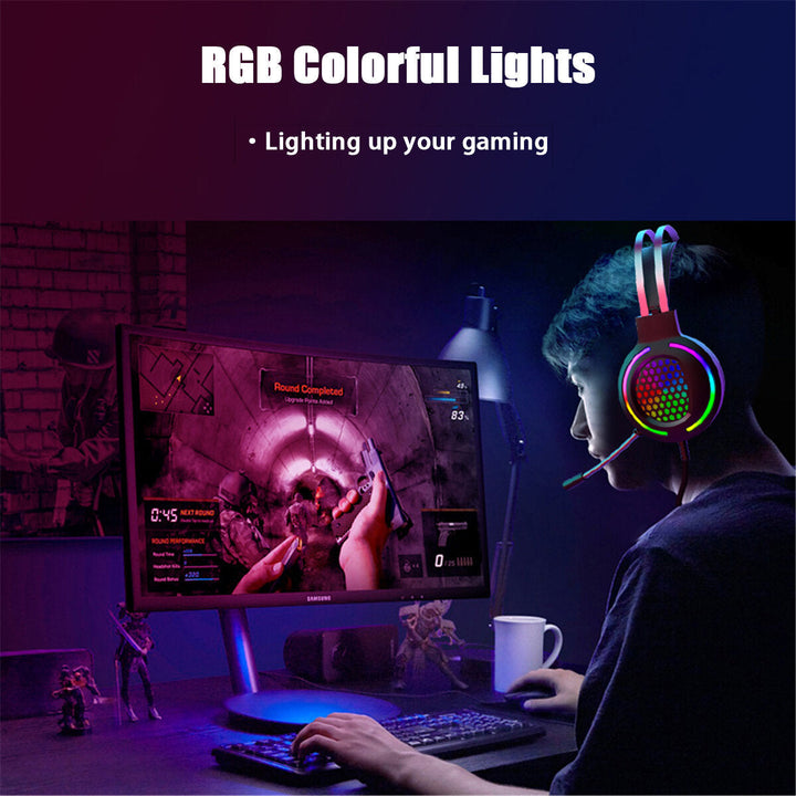 USB + 3.5mm Stereo Gaming Headsets Noise Cancelling Surround Sound Headphone with LED Light Microphone for Tablet PC Image 4