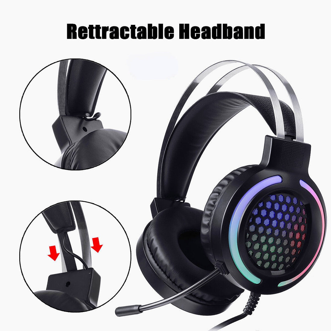 USB + 3.5mm Stereo Gaming Headsets Noise Cancelling Surround Sound Headphone with LED Light Microphone for Tablet PC Image 8