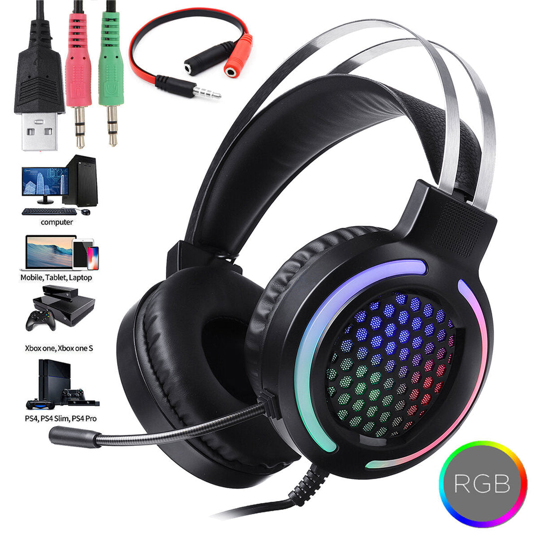 USB + 3.5mm Stereo Gaming Headsets Noise Cancelling Surround Sound Headphone with LED Light Microphone for Tablet PC Image 9