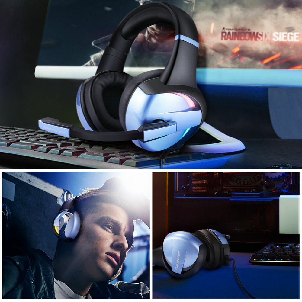 Stereo Surround Sound Bass Gaming Headset Headphones with Breathing RGB Light and Mic for PC Laptop Mobile Phone for PS4 Image 2