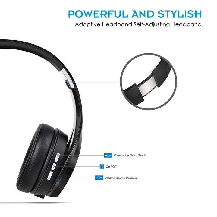 Stereo Wireless bluetooth Headphone Headset Foldable Earphone with MicBlack Image 4