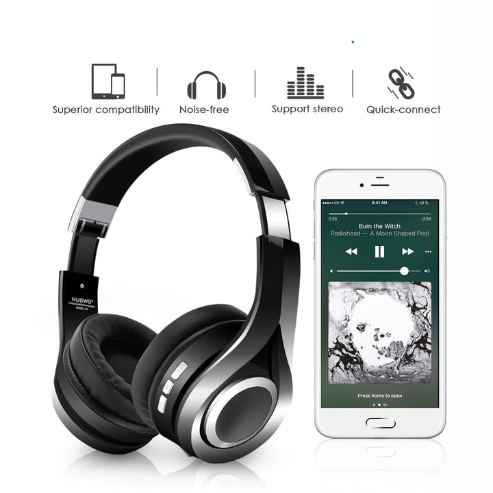 Stereo Wireless bluetooth Headphone Headset Foldable Earphone with MicBlack Image 4