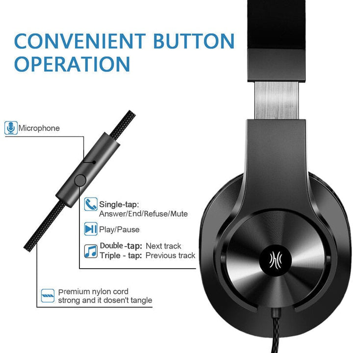 Wired 3.5mm Headphones Portable Stereo Over Ear Headband Headset With Mic For Computer PC Laptop PS4 Image 6