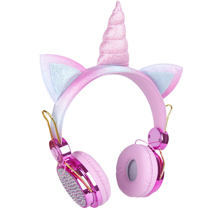 Wireless bluetooth Headset Noise Reduction HD Stereo Headphone AUX-In Head-Mounted Unicorn Cute Children Earphones with Image 1