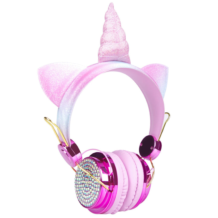 Wireless bluetooth Headset Noise Reduction HD Stereo Headphone AUX-In Head-Mounted Unicorn Cute Children Earphones with Image 3