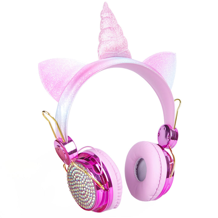 Wireless bluetooth Headset Noise Reduction HD Stereo Headphone AUX-In Head-Mounted Unicorn Cute Children Earphones with Image 4