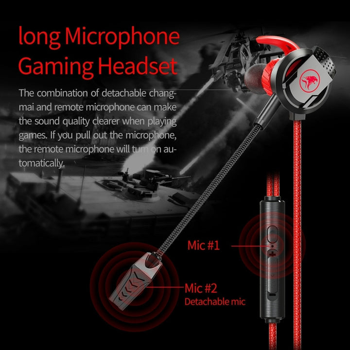 In-Ear Gaming Headset Dual Microphone Super Bass Headphone Active Noise Reduction with Detachable HD Long-Microphone Image 8