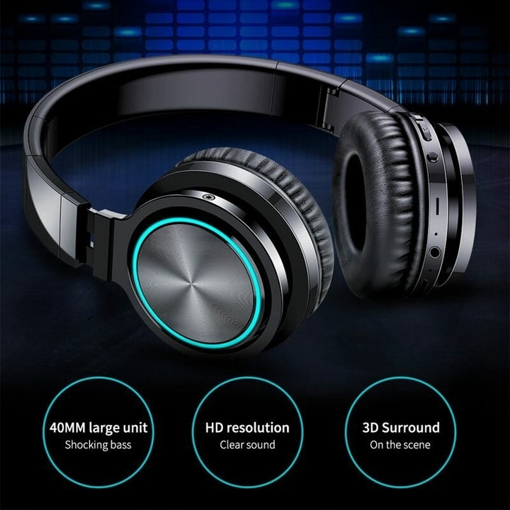 Foldable bluetooth 5.0 Headphone RGB Light Strong Bass Volume Control Headset With Mic for Mobile Phones Image 2