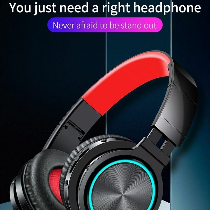 Foldable bluetooth 5.0 Headphone RGB Light Strong Bass Volume Control Headset With Mic for Mobile Phones Image 4