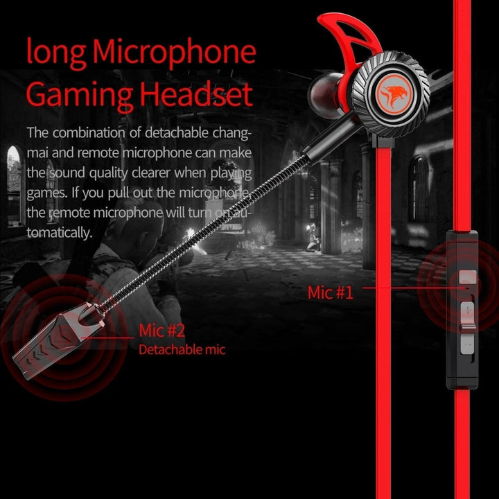 Gaming Earphones Noise Reduction Headset Detachable HD Long Mic Headphone Deep Bass Stereo Surround Earbuds Image 4