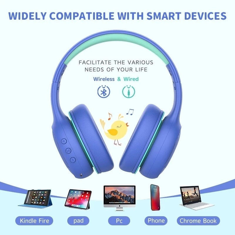 Bluetooth 5.0 Kids Headphones Stereo Sound 85/94dB Volume Limited Foldable Headsets with Microphone Image 4
