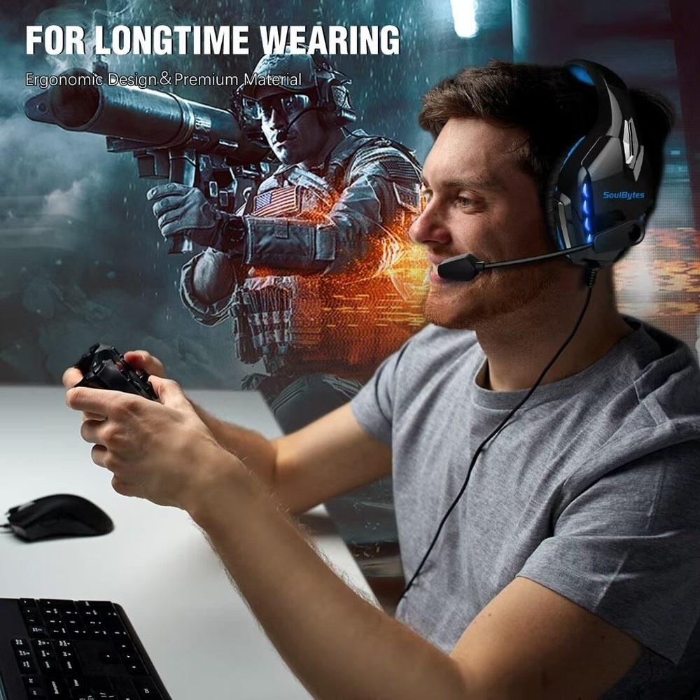 Gaming Headphones RGB Light Noise Cancelling Surround Sound Gaming Wired Headsets with Mic Image 2