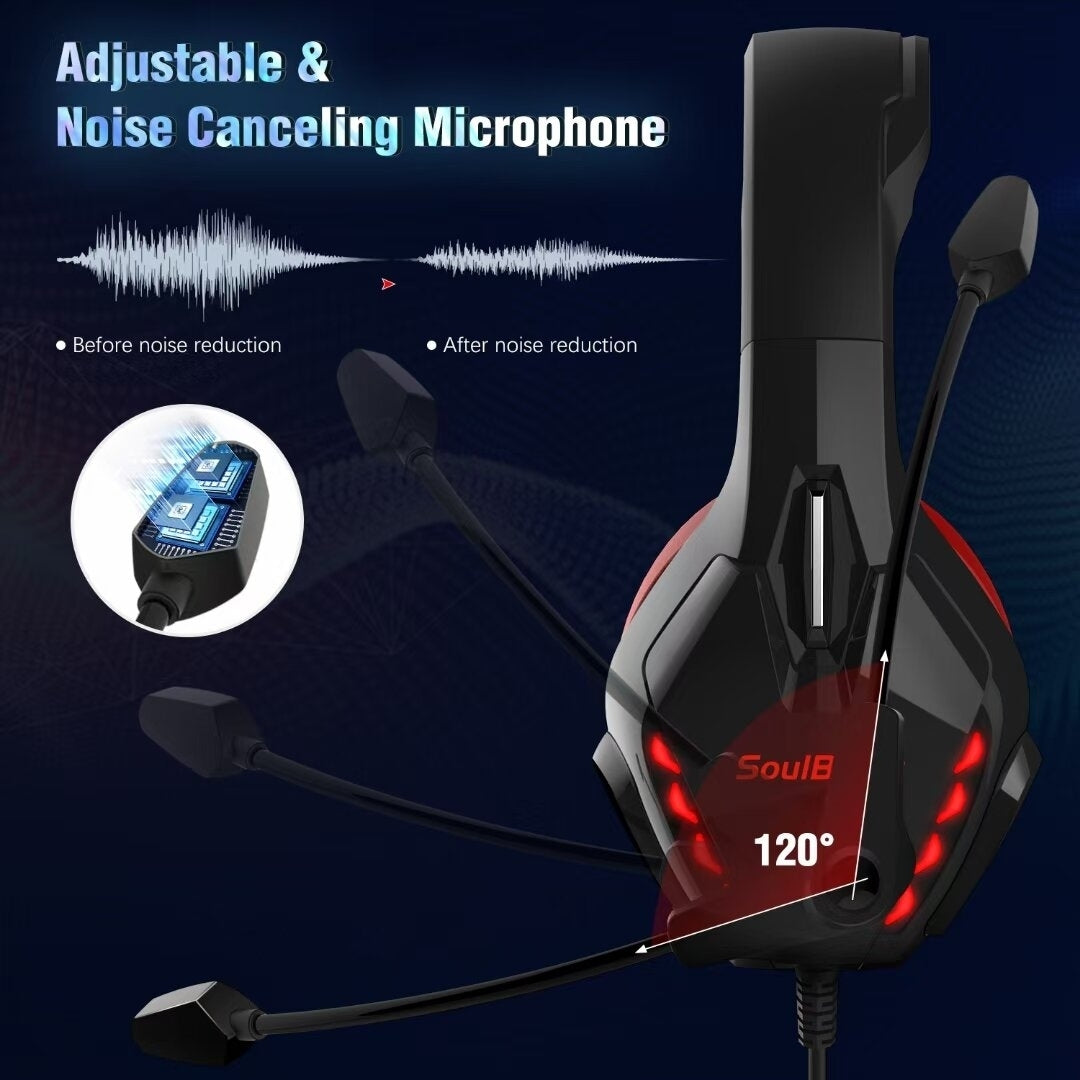 Gaming Headphones RGB Light Noise Cancelling Surround Sound Gaming Wired Headsets with Mic Image 3