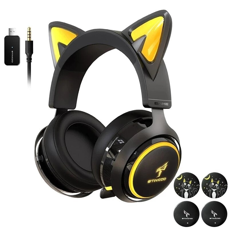Gaming Headset USB 7.1 RGB Lights 3 Modes With 4 Covers Retractable Mic for Games/Video/Live Image 1