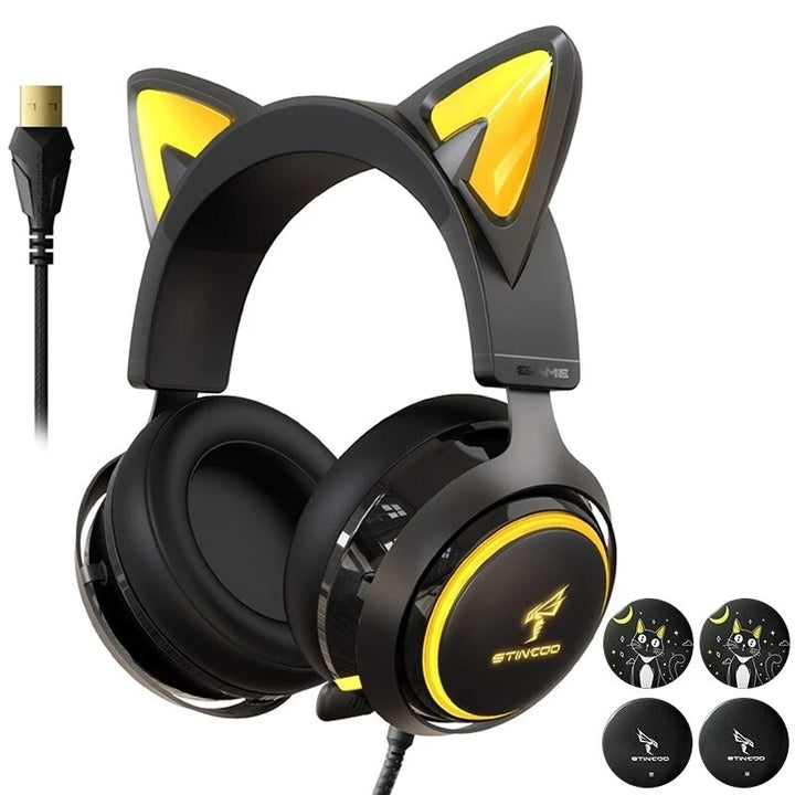 Gaming Headset USB 7.1 RGB Lights 3 Modes With 4 Covers Retractable Mic for Games,Video,Live Image 7