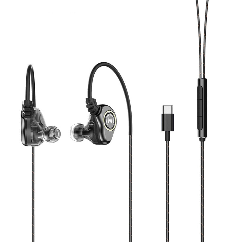 Type C 3.5mm Plug Double Moving Coil Two Speaker In Ear Earphone Waterproof Sports Hi-Fi Headphone Image 4