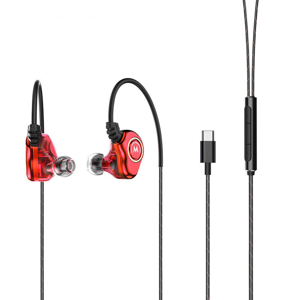 Type C 3.5mm Plug Double Moving Coil Two Speaker In Ear Earphone Waterproof Sports Hi-Fi Headphone Image 4