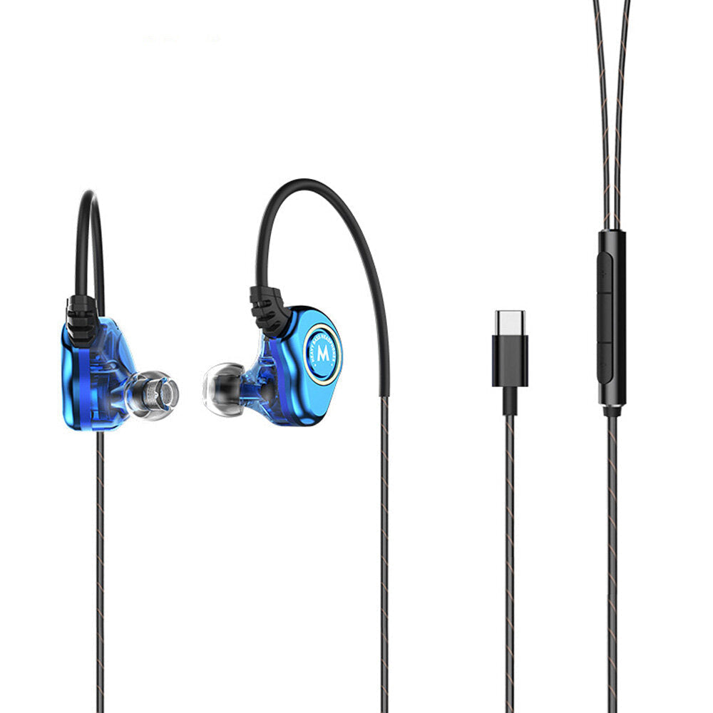 Type C 3.5mm Plug Double Moving Coil Two Speaker In Ear Earphone Waterproof Sports Hi-Fi Headphone Image 6