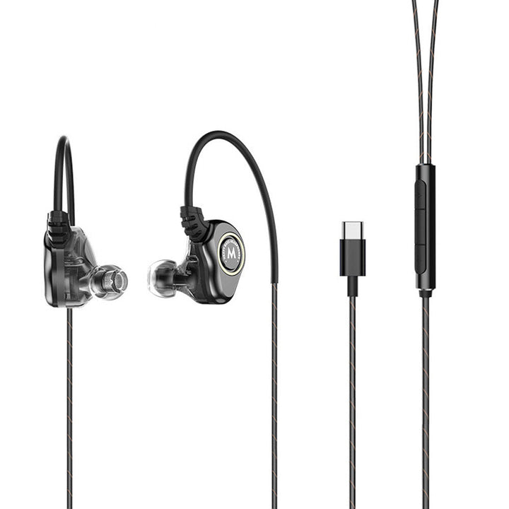 Type C 3.5mm Plug Double Moving Coil Two Speaker In Ear Earphone Waterproof Sports Hi-Fi Headphone Image 8