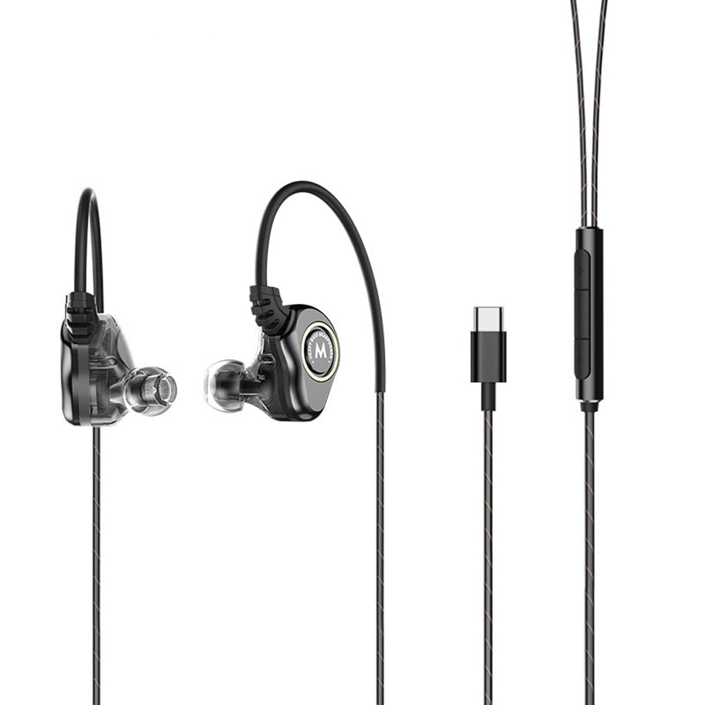 Type C 3.5mm Plug Double Moving Coil Two Speaker In Ear Earphone Waterproof Sports Hi-Fi Headphone Image 1