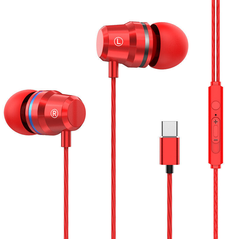 Type-c Metal In-ear Earphone Heavy Bass Wired Control Headphone Stereo Music HIFI Sport Headset With Mic for Image 6
