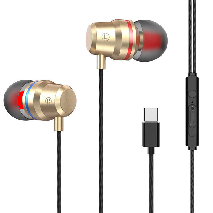 Type-c Metal In-ear Earphone Heavy Bass Wired Control Headphone Stereo Music HIFI Sport Headset With Mic for Image 7
