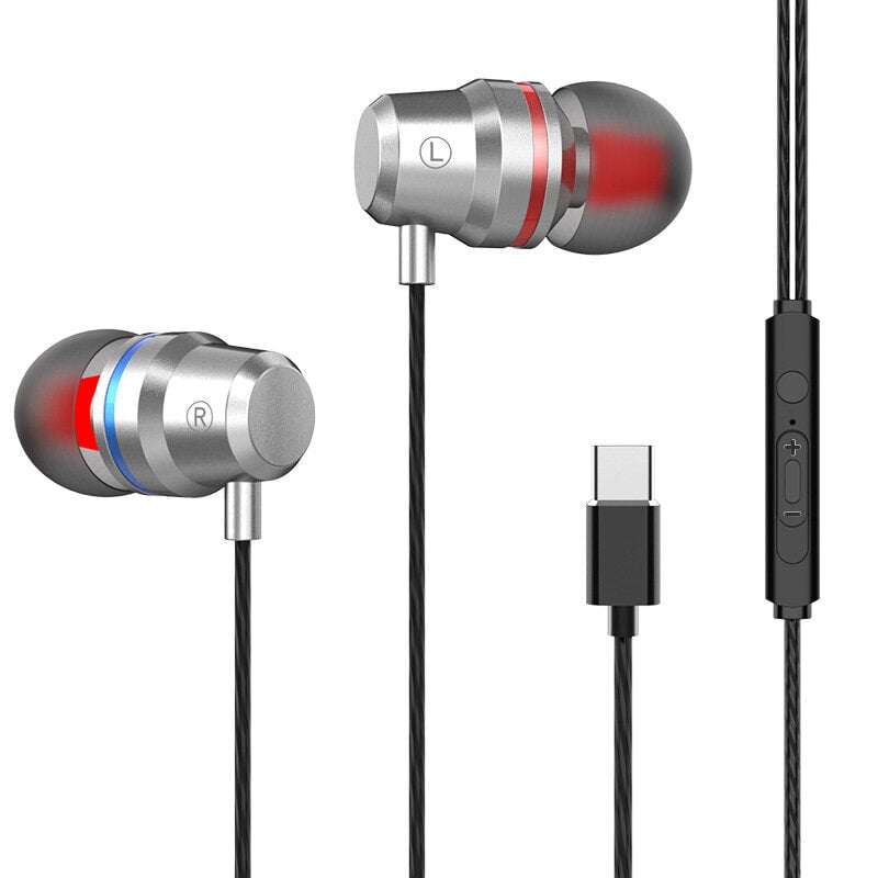Type-c Metal In-ear Earphone Heavy Bass Wired Control Headphone Stereo Music HIFI Sport Headset With Mic for Image 1
