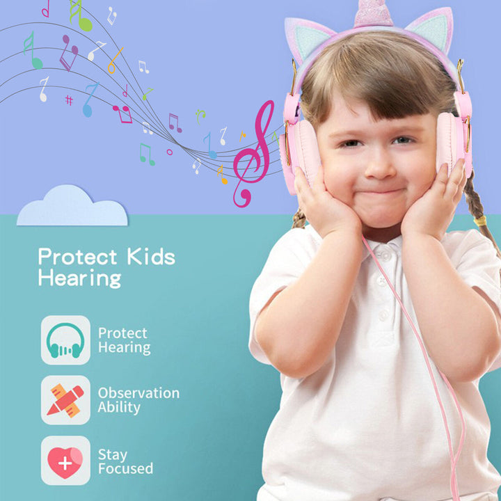 Cute Unicorn Over-Ear Headphones Kids Cartoon Stereo Headset Earphone Built-in Microphone 3.5mm Image 2
