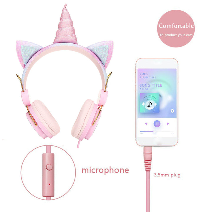 Cute Unicorn Over-Ear Headphones Kids Cartoon Stereo Headset Earphone Built-in Microphone 3.5mm Image 7