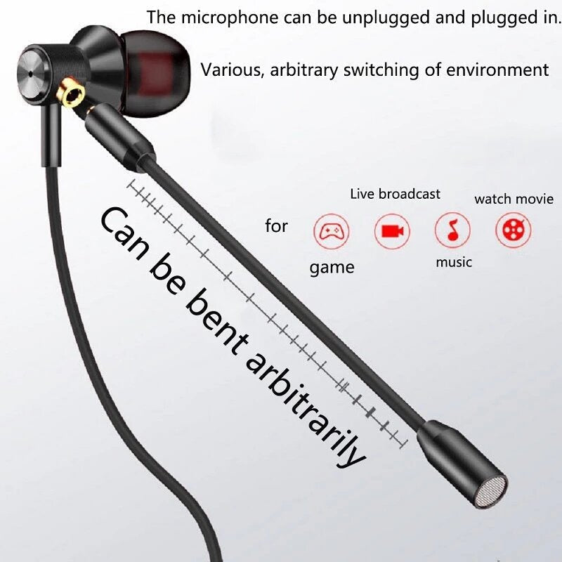Gamer Headset 3.5mm Jack Wired Earbuds Sports Gaming Earphone Stereo Metal Earbuds with Detachable Mic for Phone PC Image 4