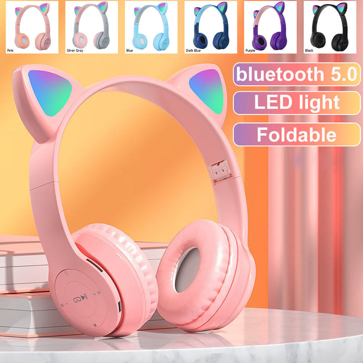 Cute Wireless Gaming Headset bluetooth 5.0 Headphones LED Light Support TF Card Play Image 8