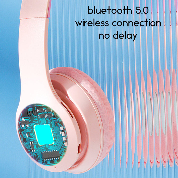 Cute Wireless Gaming Headset bluetooth 5.0 Headphones LED Light Support TF Card Play Image 10