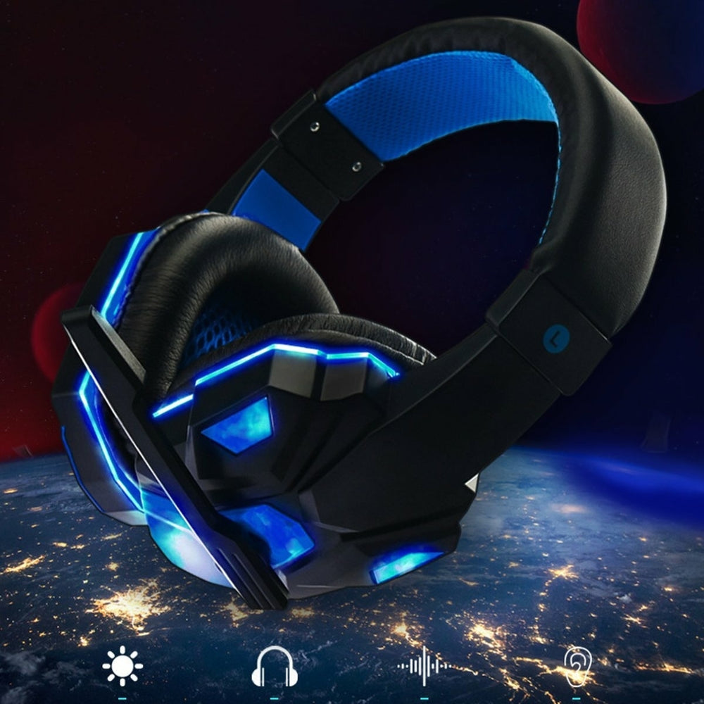 Gaming Headphones Wired Gamer Headset Stereo Sound Over Ear Headphone with Mic LED Light for PS4 XBOX PC Laptop Computer Image 2