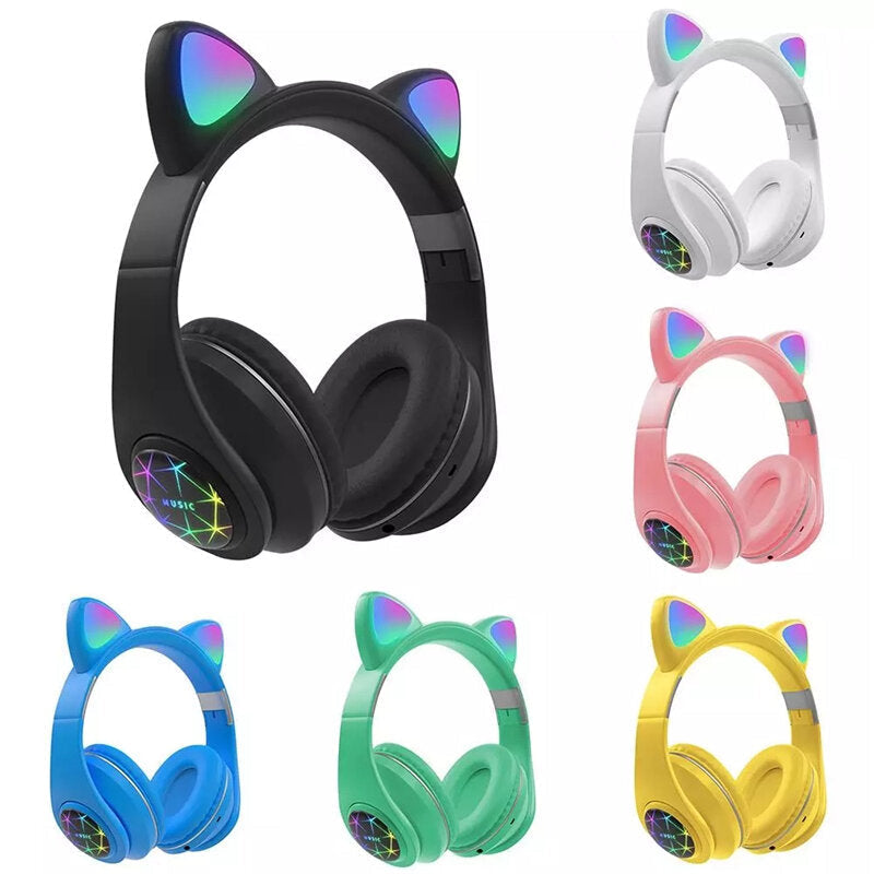 Cut Cat Ear Headphones Wireless bluetooth 5.0 TF Card AUX-In Luminous Foldable Head-Mounted Headsetwith Mic Image 4