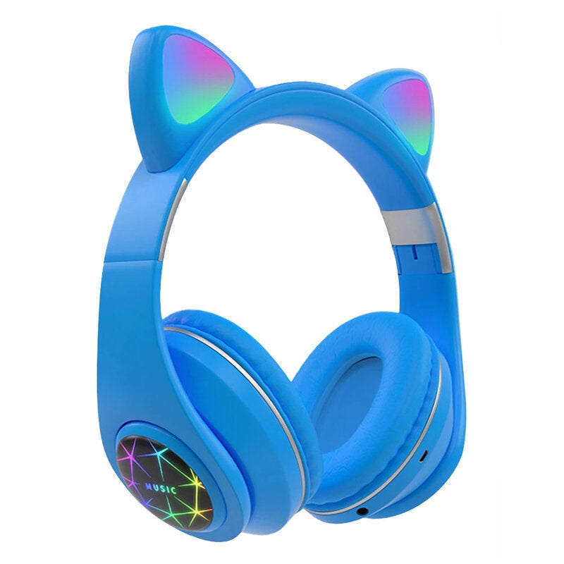 Cut Cat Ear Headphones Wireless bluetooth 5.0 TF Card AUX-In Luminous Foldable Head-Mounted Headsetwith Mic Image 7