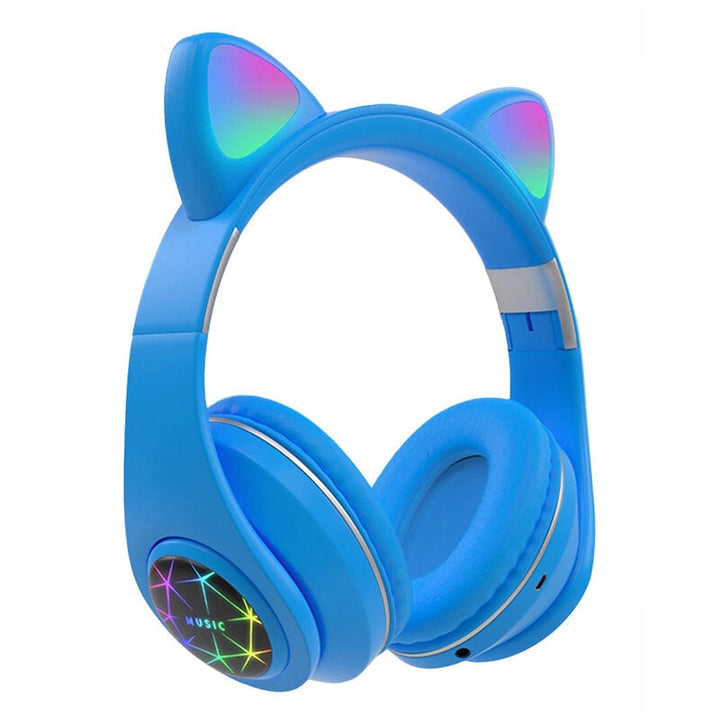 Cut Cat Ear Headphones Wireless bluetooth 5.0 TF Card AUX-In Luminous Foldable Head-Mounted Headsetwith Mic Image 7