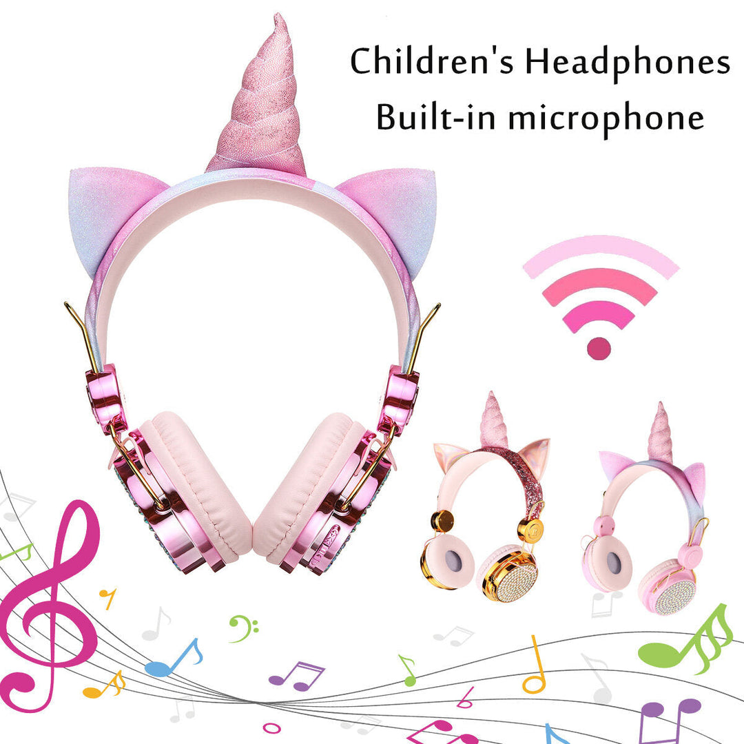 Cute Unicorn bluetooth 5.0 Over-Ear Headphones Wireless Kids Cartoon Stereo Headset Earphone Built-in Microphone Image 3