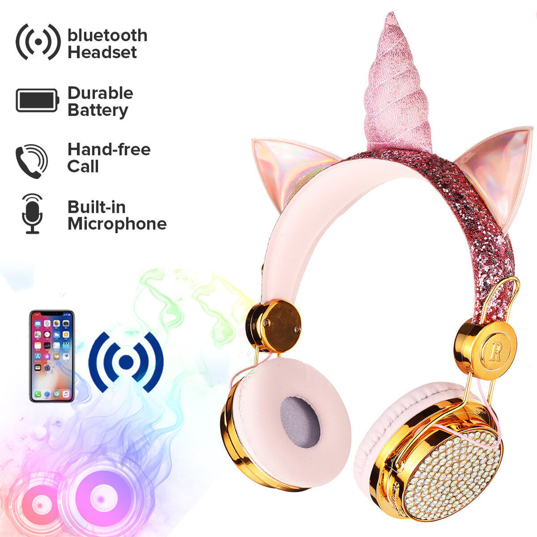 Cute Unicorn bluetooth 5.0 Over-Ear Headphones Wireless Kids Cartoon Stereo Headset Earphone Built-in Microphone Image 4