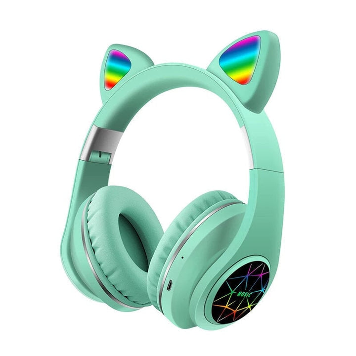 Cut Cat Ear Headphones Wireless bluetooth 5.0 TF Card AUX-In Luminous Foldable Head-Mounted Headsetwith Mic Image 8