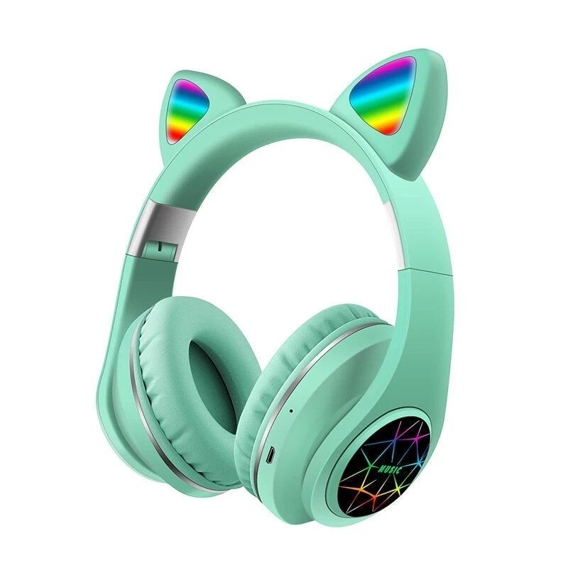 Cut Cat Ear Headphones Wireless bluetooth 5.0 TF Card AUX-In Luminous Foldable Head-Mounted Headsetwith Mic Image 1